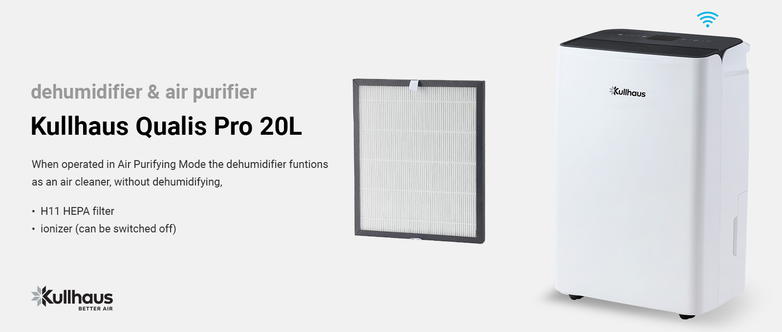 Kullhaus Qualis Pro 20L Dehumidifier and Air Purifier. Controllable with Tuya mobile app 🛜